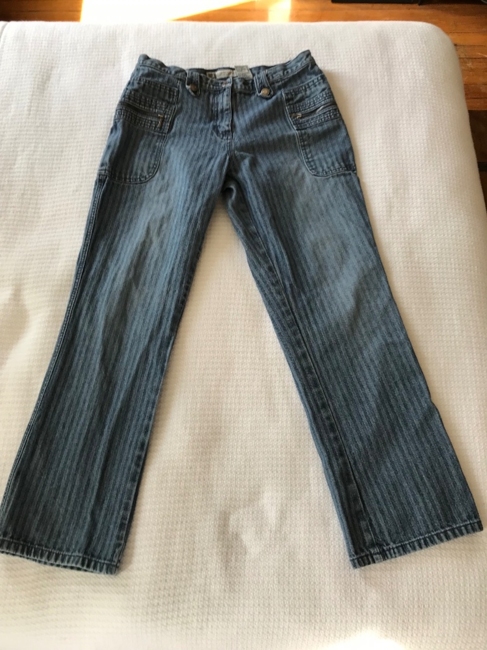 Y2K Boot Cut Straight Leg Jeans Womens 12 Blue Pin Striped Denim Faded Glory